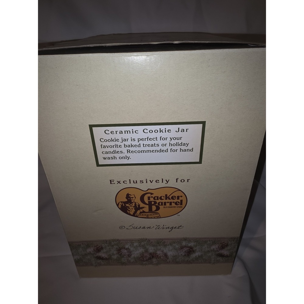 NEW! Cracker Barrel Ceramic Cookie Jar with Deer Lid 🦌 Pinecone Winter Scene. - Picture 5 of 9